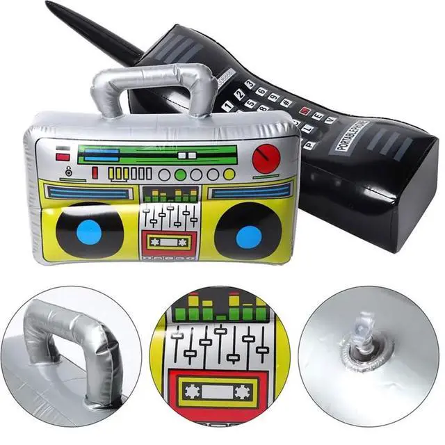 Alt view image 4 of 7 - Inflatable Rock Star Set Guitars Inflatable Saxophone Bass Lute Microphones Mobile Phone Recorder Piano 70s 80s 90s Party Decoration Photo Props
