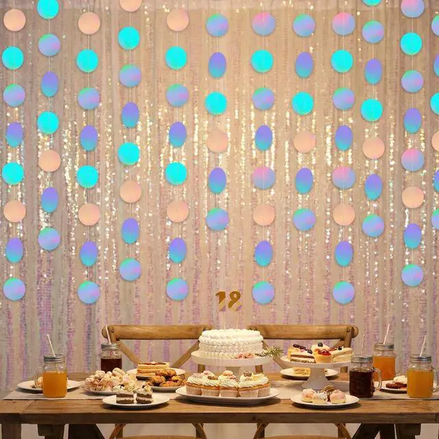 Alt view image 4 of 6 - 6 Pack 13Ft Iridescent Circle Garlands Holographic Party Decorations Hanging Streamers Banner for Wall Wedding Birthday Graduation Disco Party Decor