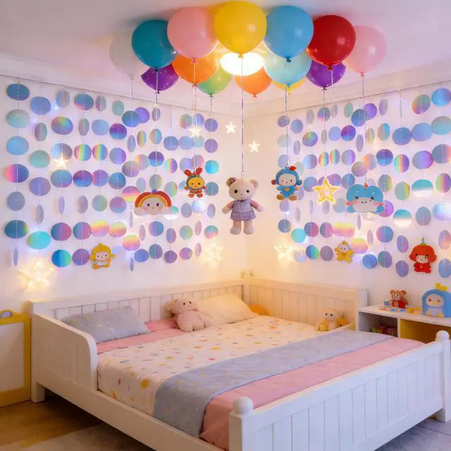 Alt view image 3 of 6 - 6 Pack 13Ft Iridescent Circle Garlands Holographic Party Decorations Hanging Streamers Banner for Wall Wedding Birthday Graduation Disco Party Decor