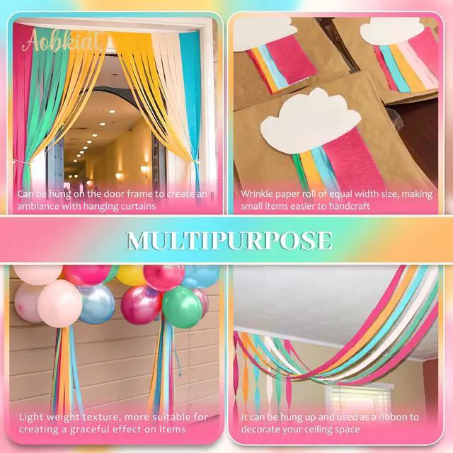 Alt view image 4 of 7 - 5 Rolls Rainbow Party Streamers Crepe Paper,Candyland Party Decorations for Christmas,Birthday,Wedding,Bachelorette,Bridal/Baby Shower,Hanging Candyland Backdrop Decoration