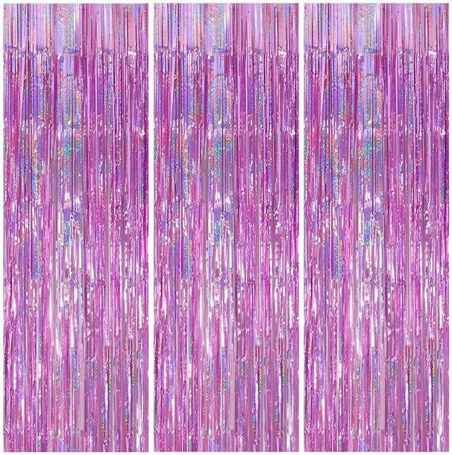 Main image of 3 Pack Foil Curtain Backdrop 3.3x6.6 ft Tinsel Fringe Curtains for Parties Metallic Streamers Photo Booth Props,Wedding & Birthday,Holiday Decorations Disco,Bachelorette,Door Hanging Decor (Pink)