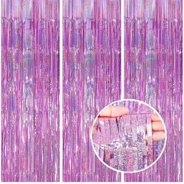 Alt view image 2 of 7 - 3 Pack Foil Curtain Backdrop 3.3x6.6 ft Tinsel Fringe Curtains for Parties Metallic Streamers Photo Booth Props,Wedding & Birthday,Holiday Decorations Disco,Bachelorette,Door Hanging Decor (Pink)