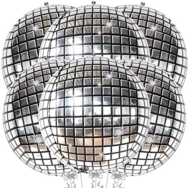 Main image of , Big Silver Disco Ball Balloons - 22 Inch, Pack of 6 | Disco Party Decorations, 4D Sphere Disco Balloons for 70s Theme Party Decor, Bachelorette Party Decorations | Graduation Decorations 2026
