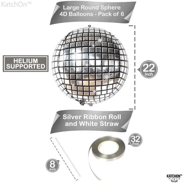 Alt view image 4 of 7 - , Big Silver Disco Ball Balloons - 22 Inch, Pack of 6 | Disco Party Decorations, 4D Sphere Disco Balloons for 70s Theme Party Decor, Bachelorette Party Decorations | Graduation Decorations 2026