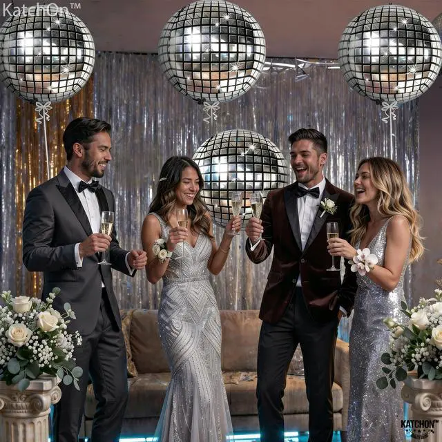 Alt view image 3 of 7 - , Big Silver Disco Ball Balloons - 22 Inch, Pack of 6 | Disco Party Decorations, 4D Sphere Disco Balloons for 70s Theme Party Decor, Bachelorette Party Decorations | Graduation Decorations 2026