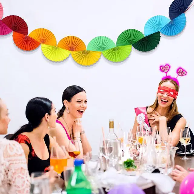 Alt view image 4 of 6 - 3 Pack Wedding Paper Fans Garland 15.6ft Colorful Background Ceiling Hanging Decorations Set for Birthday Party Supplies 3D Bachelorette Party Decorations (Rainbow)