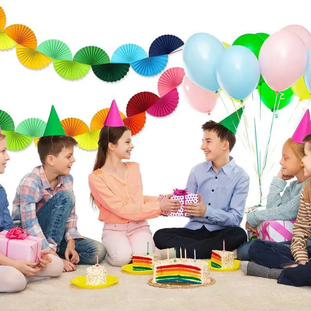 Alt view image 6 of 6 - 3 Pack Wedding Paper Fans Garland 15.6ft Colorful Background Ceiling Hanging Decorations Set for Birthday Party Supplies 3D Bachelorette Party Decorations (Rainbow)