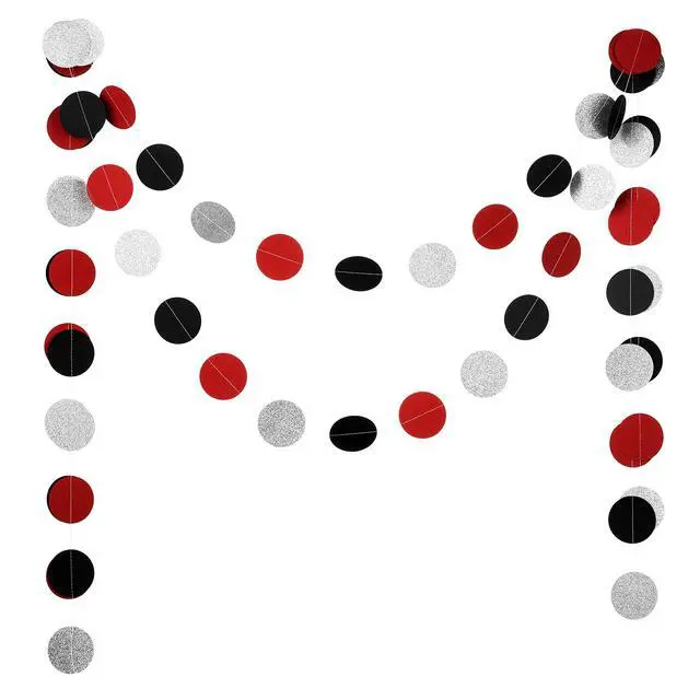 Alt view image 2 of 4 - Red Black Silver Glitter Paper Garland Circle Dot Streamer Party Banner Backdrop Hanging Decorations, 2.5" in Diameter, 20 Feet in Total