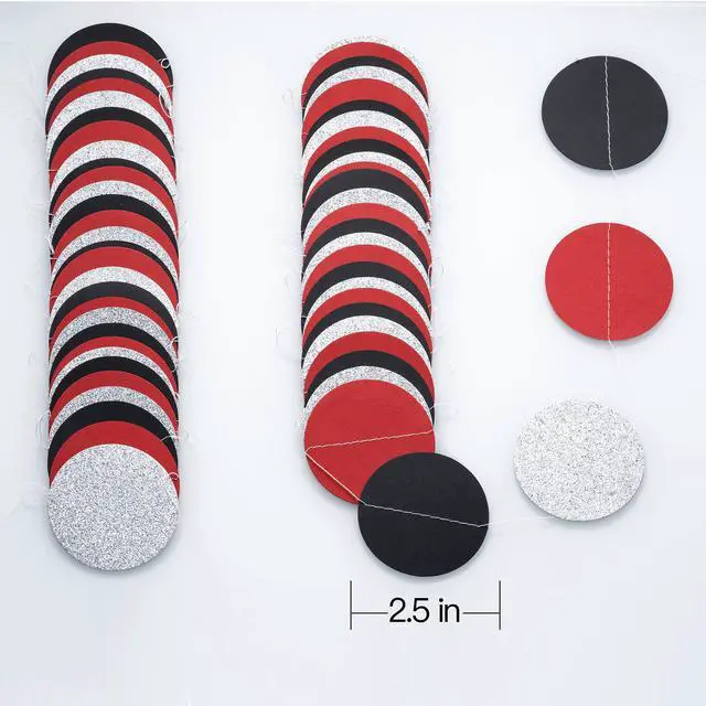 Alt view image 4 of 4 - Red Black Silver Glitter Paper Garland Circle Dot Streamer Party Banner Backdrop Hanging Decorations, 2.5" in Diameter, 20 Feet in Total