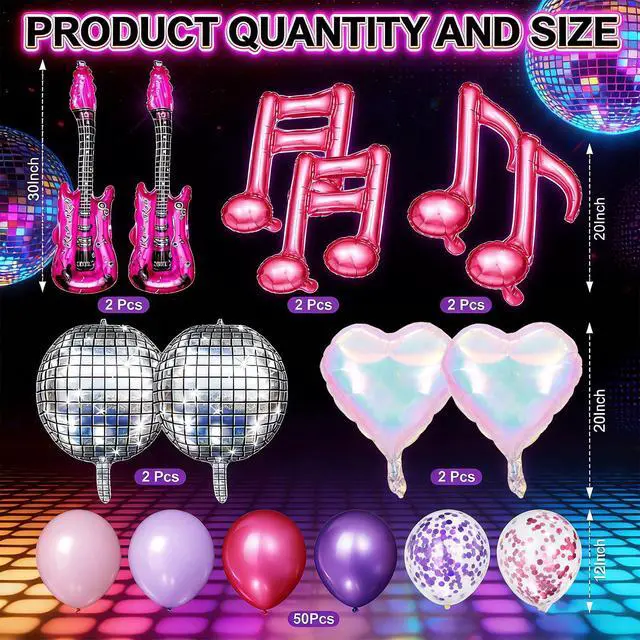 Alt view image 2 of 7 - 63 Pcs Music Dance Party Decorations Set for Kpop Party Decorations,Purple Pink Music Note Balloons Purple TableclothTinsel Streamers Foil Fringe for Disco Birthday Concert Dance Decor