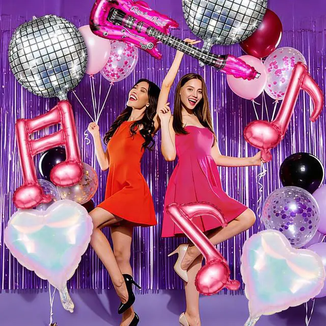 Alt view image 6 of 7 - 63 Pcs Music Dance Party Decorations Set for Kpop Party Decorations,Purple Pink Music Note Balloons Purple TableclothTinsel Streamers Foil Fringe for Disco Birthday Concert Dance Decor