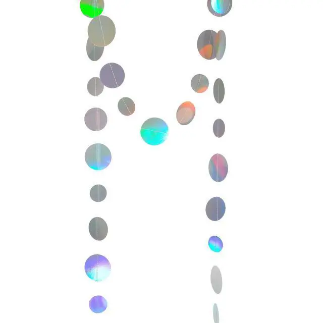 Alt view image 2 of 4 - Holographic Paper Garland Shiny Iridescent Circle Dots Party Streamer Banner Backdrop Hanging Decorations, 20 Feet in Total
