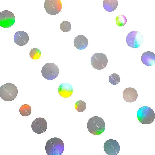 Alt view image 3 of 4 - Holographic Paper Garland Shiny Iridescent Circle Dots Party Streamer Banner Backdrop Hanging Decorations, 20 Feet in Total