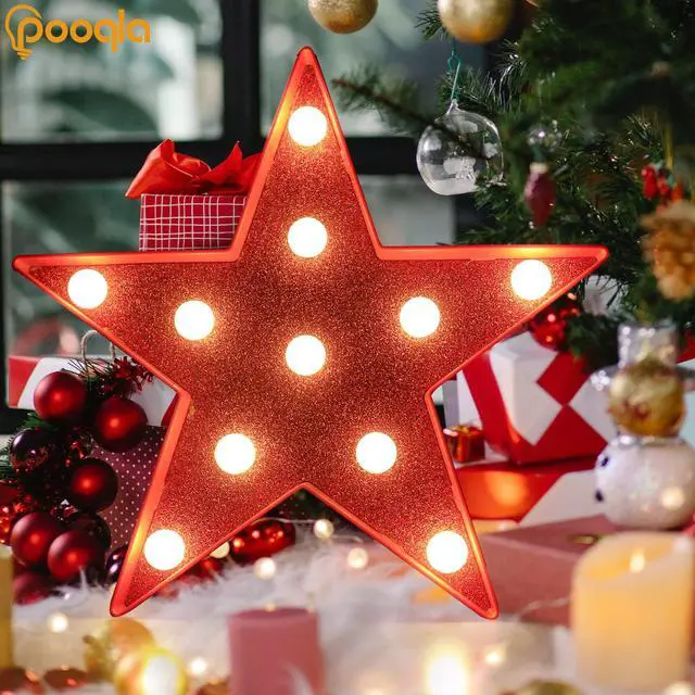 Alt view image 3 of 6 - Star Marquee Lights, Glitter LED Marquee, Red Light Up Star - Battery Powered Night Light for Birthday Party, Wedding, Christmas Decoration