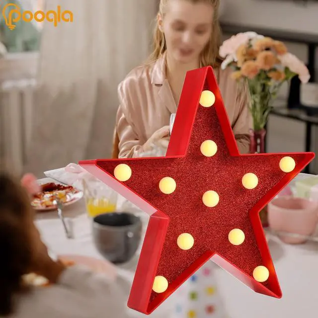Alt view image 4 of 6 - Star Marquee Lights, Glitter LED Marquee, Red Light Up Star - Battery Powered Night Light for Birthday Party, Wedding, Christmas Decoration