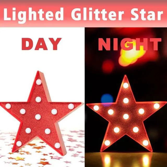 Alt view image 5 of 6 - Star Marquee Lights, Glitter LED Marquee, Red Light Up Star - Battery Powered Night Light for Birthday Party, Wedding, Christmas Decoration