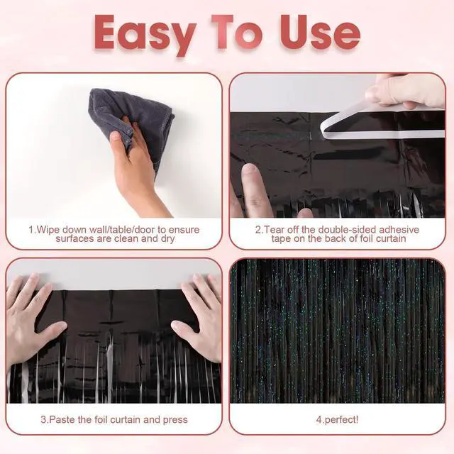 Alt view image 5 of 7 - 2 Pack Laser Black Tinsel Foil Fringe Curtains, Black Party Decorations, Metallic Tinsel Party Streamers Backdrop for Birthday Halloween Masquerade New Years Gatsby 1920s Party Decorations