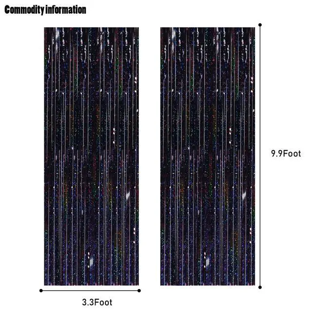 Alt view image 3 of 7 - CANREVEL 2 Pack 3.3x8.2 Feet Laser Black Foil Fringe Backdrop Curtains, Tinsel Streamers Birthday Party Decorations, Fringe Backdrop for Graduation, Halloween, Happy New Year, Disco Party