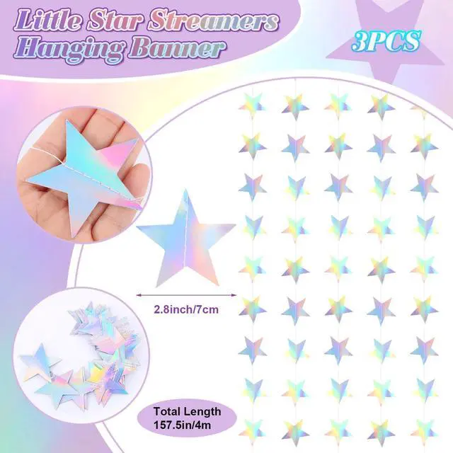 Alt view image 2 of 7 - 8 PCS Iridescent Kpop Party Decorations Twinkle Little Star Streamers Hanging Banner Tablecloths Disposable Tinsel Foil Fringe Curtains Wavy Backdrop Birthday Baby Bridal Shower Decor