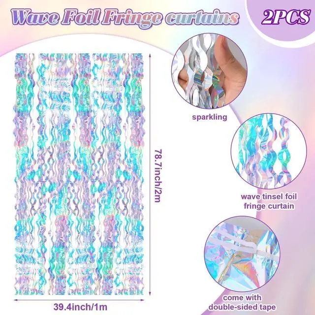 Alt view image 3 of 7 - 8 PCS Iridescent Kpop Party Decorations Twinkle Little Star Streamers Hanging Banner Tablecloths Disposable Tinsel Foil Fringe Curtains Wavy Backdrop Birthday Baby Bridal Shower Decor