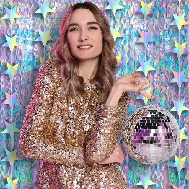 Alt view image 6 of 7 - 8 PCS Iridescent Kpop Party Decorations Twinkle Little Star Streamers Hanging Banner Tablecloths Disposable Tinsel Foil Fringe Curtains Wavy Backdrop Birthday Baby Bridal Shower Decor
