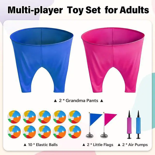 Alt view image 3 of 7 - Granny Pants Yard Game for Adults (40 in * 31.5 in),2Pcs Granny Pants Outdoor Games with 10 Bouncy Balls,2 Pumps & Flags, Granny Pants Game for Family Carnival Party Reunion Gathering(Large)