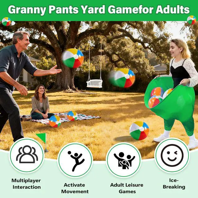 Alt view image 6 of 7 - Granny Pants Yard Game for Adults (40 in * 31.5 in),2Pcs Granny Pants Outdoor Games with 10 Bouncy Balls,2 Pumps & Flags, Granny Pants Game for Family Carnival Party Reunion Gathering(Large)