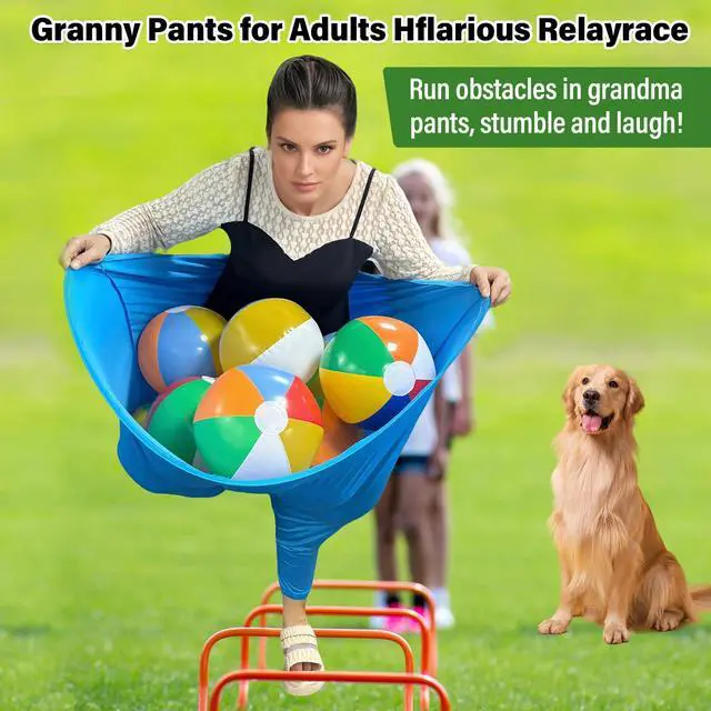 Alt view image 7 of 7 - Granny Pants Yard Game for Adults (40 in * 31.5 in),2Pcs Granny Pants Outdoor Games with 10 Bouncy Balls,2 Pumps & Flags, Granny Pants Game for Family Carnival Party Reunion Gathering(Large)