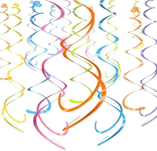 Main image of 42-Piece Hanging Swirl Decorations for Ceiling, Shiny Waterproof Colorful Streamers with Single & Double Spirals for Birthday Parties, Indoor & Outdoor Events, Easter & Holiday Celebrations