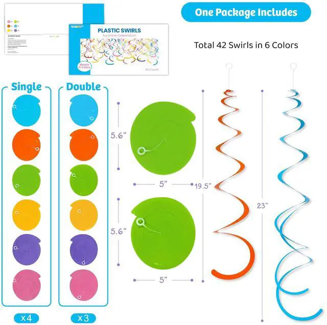 Alt view image 4 of 7 - 42-Piece Hanging Swirl Decorations for Ceiling, Shiny Waterproof Colorful Streamers with Single & Double Spirals for Birthday Parties, Indoor & Outdoor Events, Easter & Holiday Celebrations