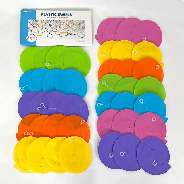 Alt view image 6 of 7 - 42-Piece Hanging Swirl Decorations for Ceiling, Shiny Waterproof Colorful Streamers with Single & Double Spirals for Birthday Parties, Indoor & Outdoor Events, Easter & Holiday Celebrations