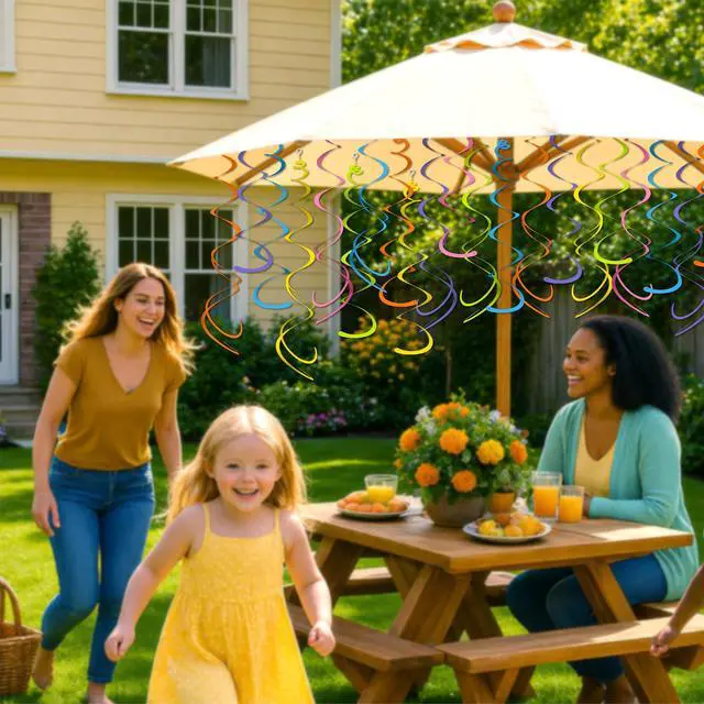 Alt view image 7 of 7 - 42-Piece Hanging Swirl Decorations for Ceiling, Shiny Waterproof Colorful Streamers with Single & Double Spirals for Birthday Parties, Indoor & Outdoor Events, Easter & Holiday Celebrations