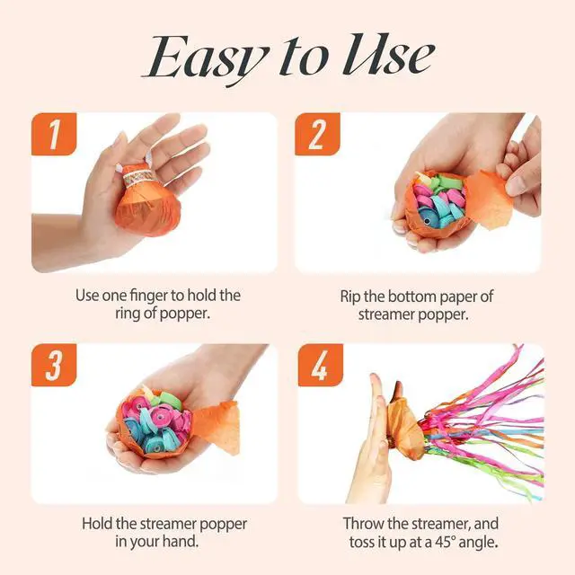 Alt view image 3 of 7 - 10Pack Colorful Streamer Poppers, No Mess Multi-Color Paper Crackers, Hand Throw Confetti Streamers for Birthday, Wedding, Party Celebrations