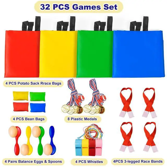 Alt view image 3 of 7 - Potato Sack Race Bags - Sack Race Bags for Adults and Kids, Bean Bag Toss Game, 3 Legged Relay Race, Egg Spoon Game, Carnival Outdoor Lawn Game for Easter, Halloween, Christmas, Birthday Party