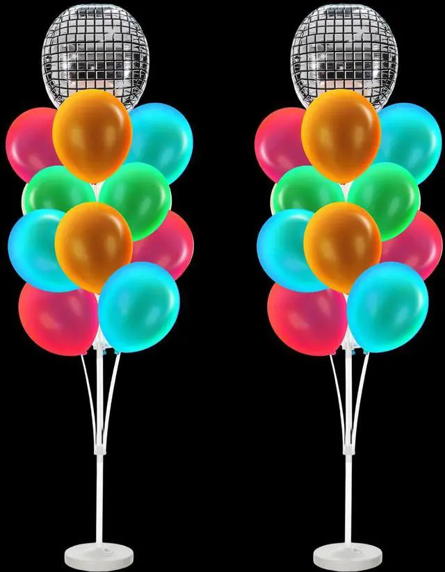 Main image of 2 Sets Balloon Tower Stand Kit, Pcs 12 Inch Balloons, and 2 Pcs Balloons, Entire Balloon Column Kit for Theme Birthday, Carnival Party Decoration(32,Disco)