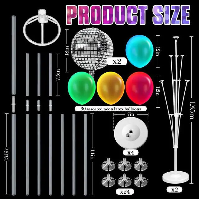 Alt view image 2 of 7 - 2 Sets Balloon Tower Stand Kit, Pcs 12 Inch Balloons, and 2 Pcs Balloons, Entire Balloon Column Kit for Theme Birthday, Carnival Party Decoration(32,Disco)