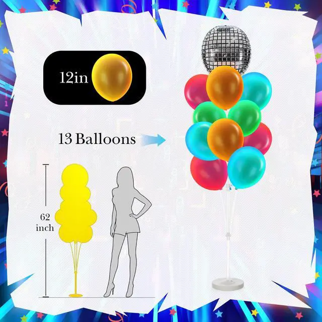 Alt view image 6 of 7 - 2 Sets Balloon Tower Stand Kit, Pcs 12 Inch Balloons, and 2 Pcs Balloons, Entire Balloon Column Kit for Theme Birthday, Carnival Party Decoration(32,Disco)
