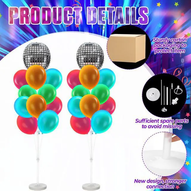 Alt view image 3 of 7 - 2 Sets Balloon Tower Stand Kit, Pcs 12 Inch Balloons, and 2 Pcs Balloons, Entire Balloon Column Kit for Theme Birthday, Carnival Party Decoration(32,Disco)