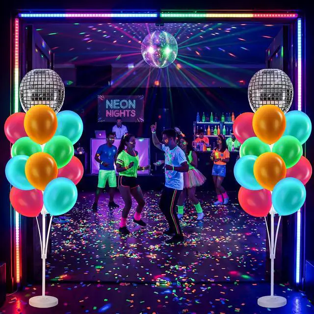 Alt view image 5 of 7 - 2 Sets Balloon Tower Stand Kit, Pcs 12 Inch Balloons, and 2 Pcs Balloons, Entire Balloon Column Kit for Theme Birthday, Carnival Party Decoration(32,Disco)