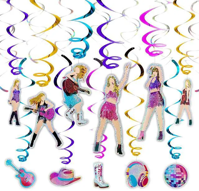 Main image of 36Pcs Colorful Double Swirl Hanging Party Decorations - Includes 18 Foil Swirls & 18 Prismatic Swirls | Perfect for Music Parties, Karaoke Nights, Birthdays, Girls' Night Out, or Stage Decor