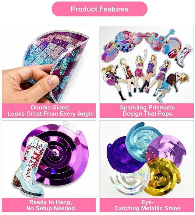 Alt view image 3 of 7 - 36Pcs Colorful Double Swirl Hanging Party Decorations - Includes 18 Foil Swirls & 18 Prismatic Swirls | Perfect for Music Parties, Karaoke Nights, Birthdays, Girls' Night Out, or Stage Decor