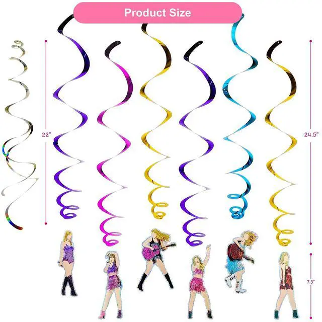 Alt view image 6 of 7 - 36Pcs Colorful Double Swirl Hanging Party Decorations - Includes 18 Foil Swirls & 18 Prismatic Swirls | Perfect for Music Parties, Karaoke Nights, Birthdays, Girls' Night Out, or Stage Decor