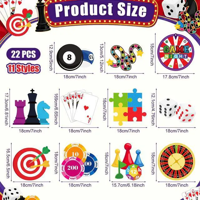Alt view image 2 of 6 - 52 Pcs Game Night Hanging Swirl Decorations Game Night Ceiling Hanging Swirls Funny Chess Card Games Ceiling Streamers for Adults Family Birthday Casino Gamer Party Supplies Decor(Games)