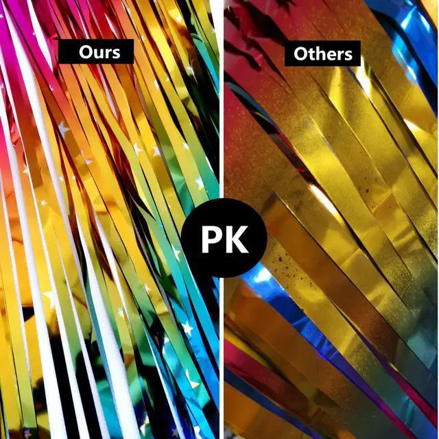 Alt view image 4 of 6 - Rainbow Tinsel Foil Fringe Curtains 2 Pack Rainbow Party Decorations 3.3x6.6ft Metallic Streamers for Birthday Wedding Engagement Graduation Baby Shower Photo Booth Props Backdrop