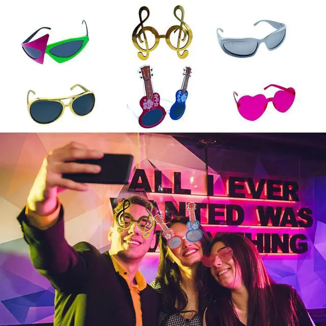 Alt view image 2 of 7 - 50 Pcs Rock Party Photo Booth Props Set for Adults, Funny Rock Star Party Sunglasses, Hats, Wigs, Inflatable, Photo Booth Props Kits for Graduation, Wedding, Birthday, Bachelorette and All Occasions
