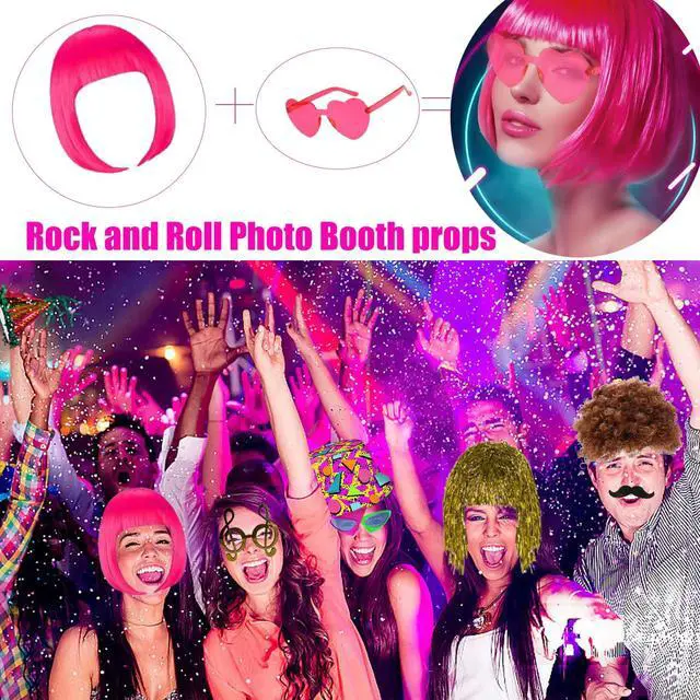 Alt view image 3 of 7 - 50 Pcs Rock Party Photo Booth Props Set for Adults, Funny Rock Star Party Sunglasses, Hats, Wigs, Inflatable, Photo Booth Props Kits for Graduation, Wedding, Birthday, Bachelorette and All Occasions