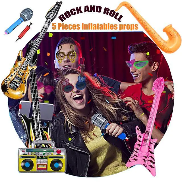 Alt view image 4 of 7 - 50 Pcs Rock Party Photo Booth Props Set for Adults, Funny Rock Star Party Sunglasses, Hats, Wigs, Inflatable, Photo Booth Props Kits for Graduation, Wedding, Birthday, Bachelorette and All Occasions