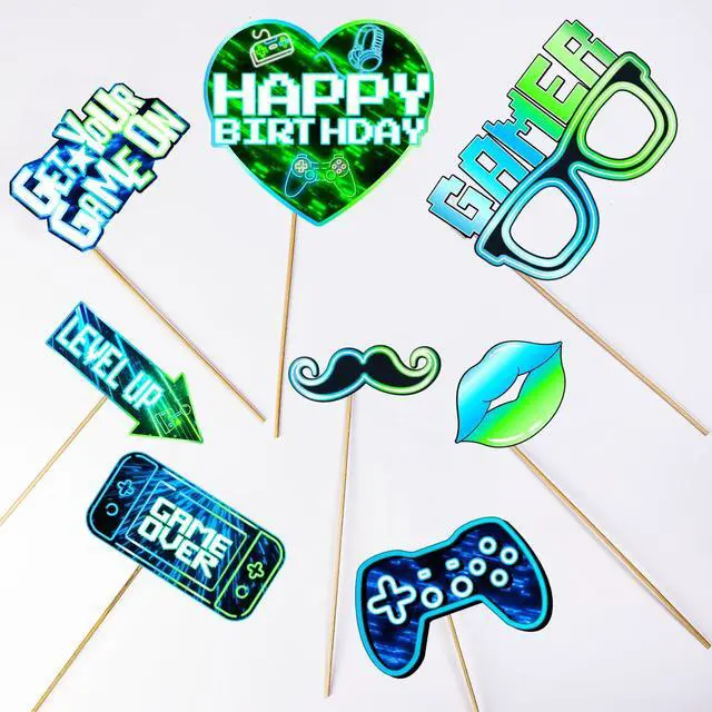 Alt view image 4 of 7 - Video Game Party Decorations Photo Booth Props Neon Video Game On Theme Party Supplies Photo Booth Prop Kits for Glow in The Dark Styles Gamer Birthday Decor