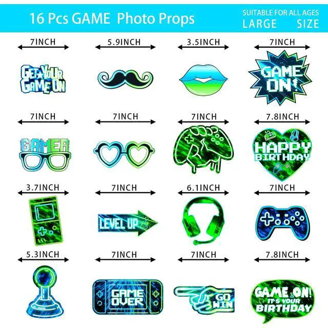 Alt view image 5 of 7 - Video Game Party Decorations Photo Booth Props Neon Video Game On Theme Party Supplies Photo Booth Prop Kits for Glow in The Dark Styles Gamer Birthday Decor