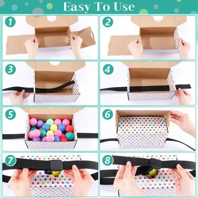 Alt view image 2 of 6 - 4 Sets Summer Party Games Colorful Polka Dots Shake Box, 4 Adjustable Belts and 80 Balls, Swing Shaking Balls Set for Adults Tea Garden Outdoor Indoor Group Party Game